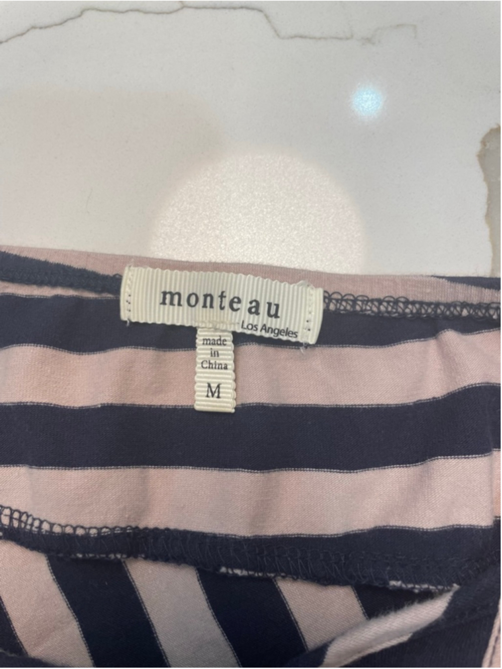 Monteau Navy Striped Bias Cut Maxi Dress M Nautical Ballet Preppy Coastal - Picture 6 of 9